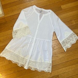 Alessa W 100% cotton NWOT size 8 White Lace Trim Tunic/dress/beach cover up